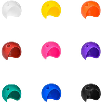 Nez en silicone Play L disponible en plusieurs couleurs : blanc, jaune, orange, rouge, rose, violet, vert, bleu et noir. Chaque pièce a une forme arrondie avec une ouverture sur l'un des côtés et deux trous.