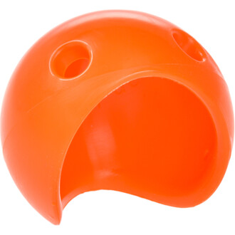 Nez en silicone orange, de forme sphérique avec une ouverture sur le côté et deux petits trous, utilisé pour le matériel de jonglerie, montrant une texture lisse et brillante.