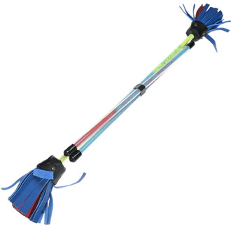 Kit de bâtons Nikisticks, avec une tige colorée et des embouts en tissu bleu et rouge, permettant une pratique dynamique du jonglage.