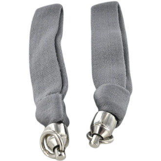 Paire de poignées Floop Flowtoys en tissu gris avec embouts métalliques et anneaux.