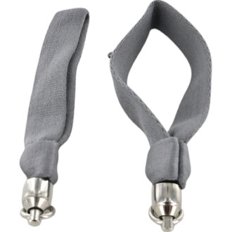 Paire de poignées Floop Flowtoys gris rembourrées avec embouts métalliques et anneau de sécurité.