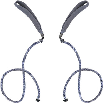 Paire de poignées en nylon gris rembourrées, reliées à des cordons tressés bleu et blanc (Flowtoys PodPoi).