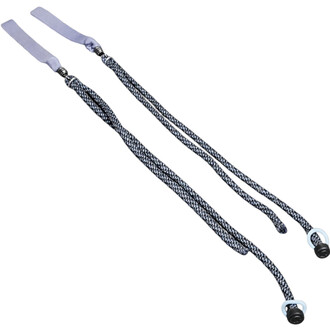 Paire de poignées en nylon PodPoi Flowtoys, cordons tressés bleu et blanc avec extrémités bleu clair et bouchons noirs.