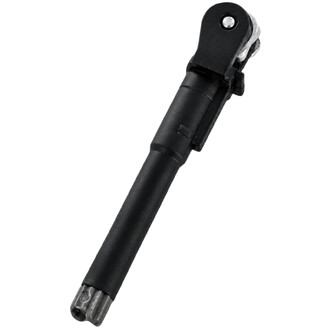 Nahaufnahme eines an einem schwarzen Griff befestigten Feuersteins, die den Metallkopf und den Reibungsmechanismus für die selbstzündende Gora-Scheide zeigt.