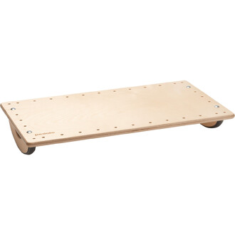 Pedaliera in legno chiaro con ruote, dotata di fori sui bordi per un utilizzo versatile. Marchio Pedalo visibile sul lato.