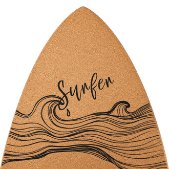 Planche d’équilibre en liège F2 Surf, surface décorée de vagues noires et du texte Sunken.