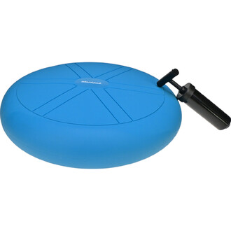 Alt : Image du Plankpad - Air Pad, un coussin de balance rond de couleur bleue avec une surface lisse et un embout de gonflage noir.