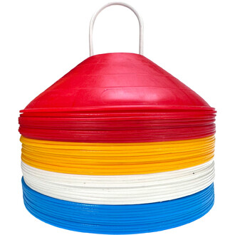 Pali di delimitazione flessibili per una delimitazione sicura, qui nella foto sono mostrati con il loro supporto di contenimento. Puoi vedere che nella foto ci sono 10 assorbenti per ogni colore che corrisponde al contenuto del kit.