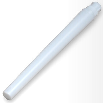 Poignée de massue Loop translucide, cylindre blanc translucide avec capuchon à l’extrémité, vue oblique sur fond blanc.