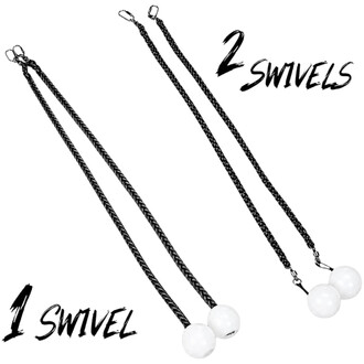Par de alças Technora Bolas pretas com cordão trançado, bolas brancas em cada extremidade e conectores de metal.