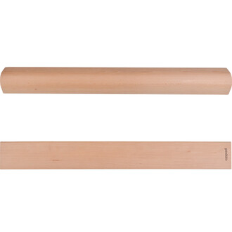 Pont oscillant Pedalo® en bois, montrant deux sections : une partie cylindrique (en haut) et une partie plate (en bas), toutes deux en finition lisse avec un coloris naturel.