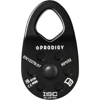 Poulie de hissage noire PRODIGY RP032 avec marquages techniques EN12278:07 et ISC