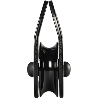 Poulie Prodigy RP032 noire de face avec réa central et émerillons latéraux