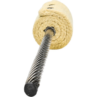 Rayon Dragon avec mèche : corde tressée beige enroulée autour d’un axe, extrémité noire.