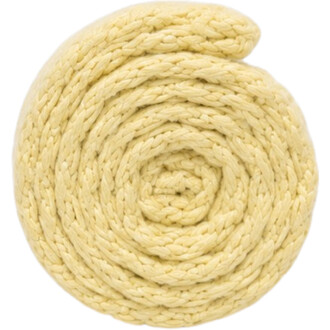 Rayon Dragon avec mèche : corde torsadée jaune clair enroulée en spirale, vue de près.