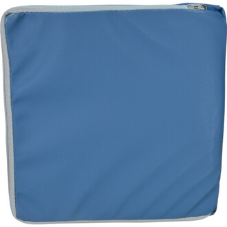 Repose Tête Sarneige, coussin de couleur bleu, avec des bords gris, affichant une finition lisse et un zippé sur un côté.