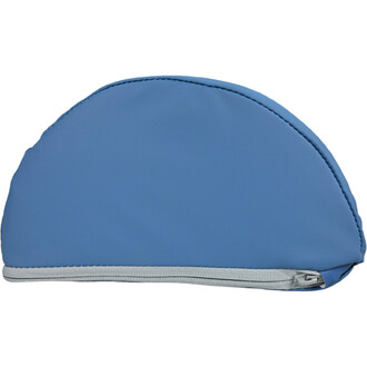 Repose tête Sarneige de couleur bleue, de forme arrondie, avec une fermeture éclair sur le bas.