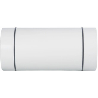 Rouleau blanc cylindrique avec deux bandes noires parallèles, vue de face sur fond blanc.