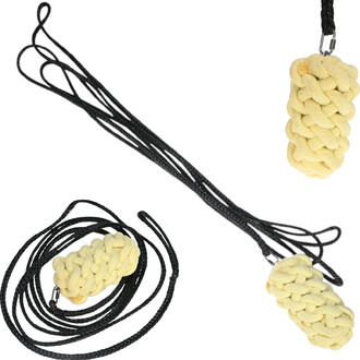 Corde à dart en feu ISIS, avec deux masses tressées en matière claire et une longueur de corde noire, présentée sous différents angles.