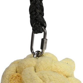 Rope Dart Feu ISIS avec une tête en tissu jaune et une connexion en métal, attachée à une corde noire tressée.