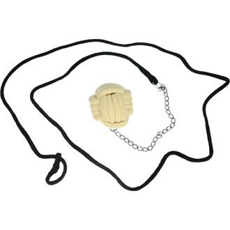 Rope Dart Kuglarstwo avec une corde noire et un poids en forme de boule beige attaché par une chaîne.