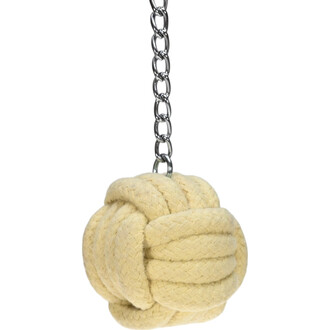 Rope Dart Kuglarstwo avec une boule en corde de couleur beige attachée à une chaîne métallique. La boule est en forme de nœud et présente une texture tissée, mise en valeur par un fond neutre.