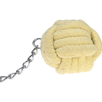 Rope Dart de Kuglarstwo, avec une tête en tissu de couleur jaune et un cordon attaché à une chaîne en métal.