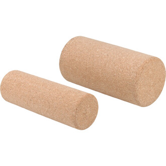 Rouleau de massage en liège Pedalo®, composé de deux cylindres de tailles différentes. Les rouleaux sont de couleur beige et ont une finition lisse. Ils sont posés sur un fond blanc, mettant en valeur leur texture naturelle et leur forme.