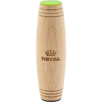 Royal Kururin Tumbler en bois clair, cylindre lisse avec la gravure ROYAL et une couronne au centre, bouchon vert sur le dessus avec fines rainures près des extrémités.