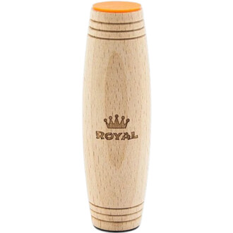 Royal Kururin Tumbler en bois clair gravé ROYAL avec couronne, bouchon orange au sommet et rainures décoratives en haut et en bas.