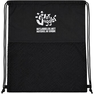 Sac noir pour 3 massues avec fermeture à cordon et poche en filet en bas; logo blanc NetJuggler sur le devant.
