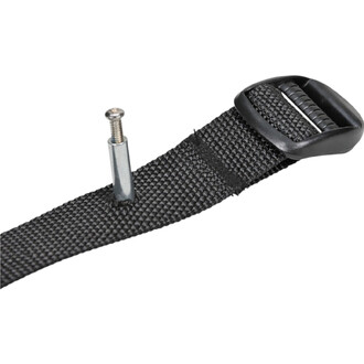 Sangle Genou Actoy noire en nylon avec boucle rectangulaire et goupille métallique de réglage sur fond blanc