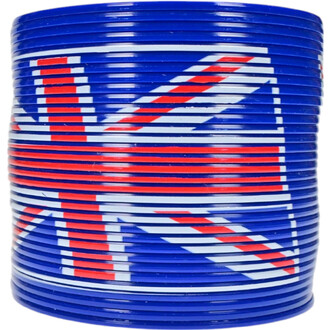 Un ensemble de cerceaux colorés affichant le drapeau britannique. Le design inclut des bandes bleues, rouges et blanches disposées en motifs géométriques représentant le symbole du Royaume-Uni.