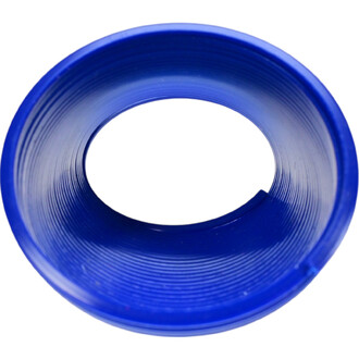 Ressort en plastique bleu représentant un jouet de type slinky, vu de dessus, avec des surfaces lisses et des rainures visibles.