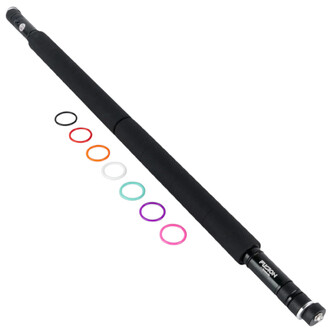 Staff Contact Fusion Feu Threeworlds 150 cm noir avec grip en mousse et anneaux de couleur interchangeables