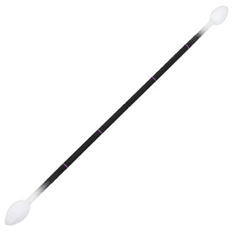 Staff Contact LED Fusion Prism Threeworlds avec manche noir, embouts blancs translucides et anneaux violets.