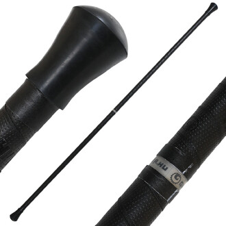 Staff de contact Gora, montrant une poignée noire avec une forme arrondie, un corps long et lisse, et une finition texturée sur la partie inférieure. Le staff est conçu pour la jonglerie et le spectacle.