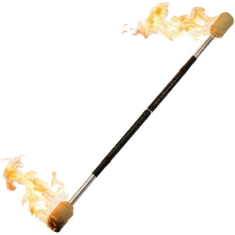 Staff à feu avec deux extrémités en flamme, Fabriqué en matériau léger et résistant, avec une poignée noire texturée pour une meilleure prise en main.