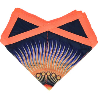Disque Flying Star plié, présentant un motif coloré avec des dégradés de bleu et d'orange, et des bords en tissu orange.