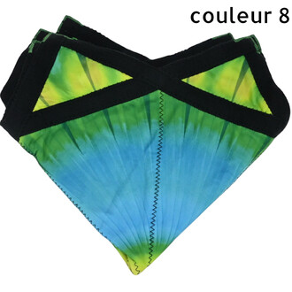 Disque Flying Star, objet volant coloré bleu et vert en tissu souple avec bordure noire et coutures zigzag