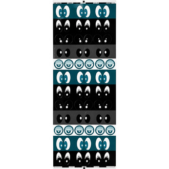 Stickers Yeux : ensemble de yeux cartoon alignés en rangées, designs variés en turquoise, noir et gris avec ou sans cils.