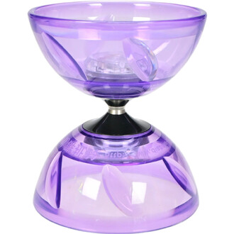Taibolo lumineux de couleur violette, avec une forme classique en bol et un axe central noir. Le bol supérieur est transparent, montrant un système d'éclairage à l'intérieur, tandis que la base a une finition lisse et brillante. Ideal pour la jonglerie dy