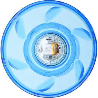 Vue aérienne du Taibolo lumineux USB, montrant la base circulaire transparente avec des éléments électroniques visibles au centre, entourée d'une bordure bleue. Les détails de la diode et du circuit sont intégrés au design.