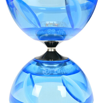 Taibolo lumineux USB, avec un design en plastique bleu transparent et une base noire. L'image montre l'objet en vue rapprochée, mettant en avant sa forme d'haltère avec des courbes douces et des détails lumineux à l'intérieur.