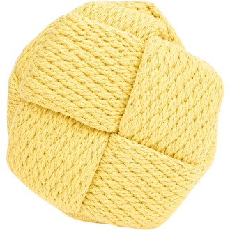 Tête de Bolas Twista – boule de corde jaune torsadée vue en gros plan