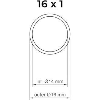 Schéma technique d’un tube rond en aluminium 7075; section circulaire avec Ø extérieur 16 mm, Ø intérieur 14 mm et épaisseur de paroi 1 mm.