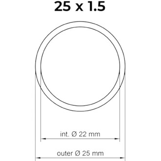 Dessin technique montrant un tube rond en aluminium 7075 aérospatial, section circulaire avec Ø extérieur de 25 mm, Ø intérieur de 22 mm et épaisseur de paroi 1,5 mm.