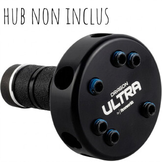 Deux vis sans tête Bleues sur une plaque noire ronde, hub non inclus.