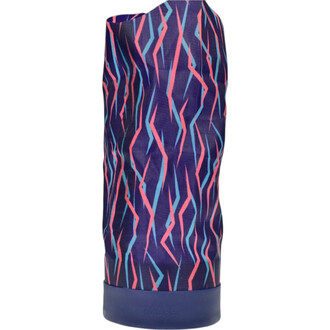 Bouteille Waboba Airlyft avec un design coloré, présentant des motifs diagonaux en rouge, bleu et rose sur un fond violet, vue de côté.