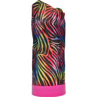 Tasse Waboba Airlyft avec un motif zèbre multicolore sur fond noir et une base rose.